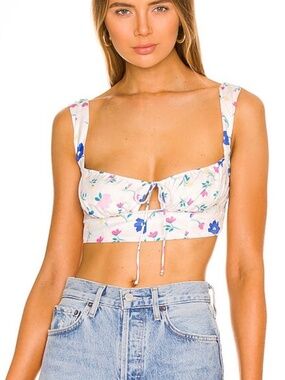 For Love & Lemons Farah Floral Crop Top Corset Tie Back Bustier Size M Coquette